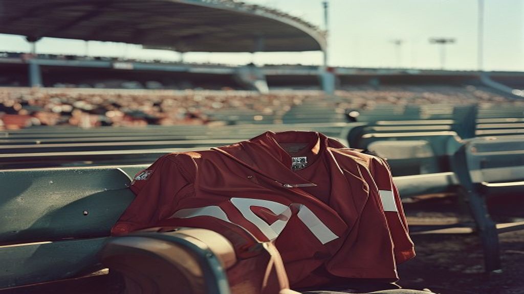 AGF football jersey draped over stadium bench with empty seats in background