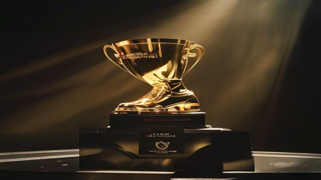 Golden trophy on a dark pedestal illuminated by a spotlight with WSL branding